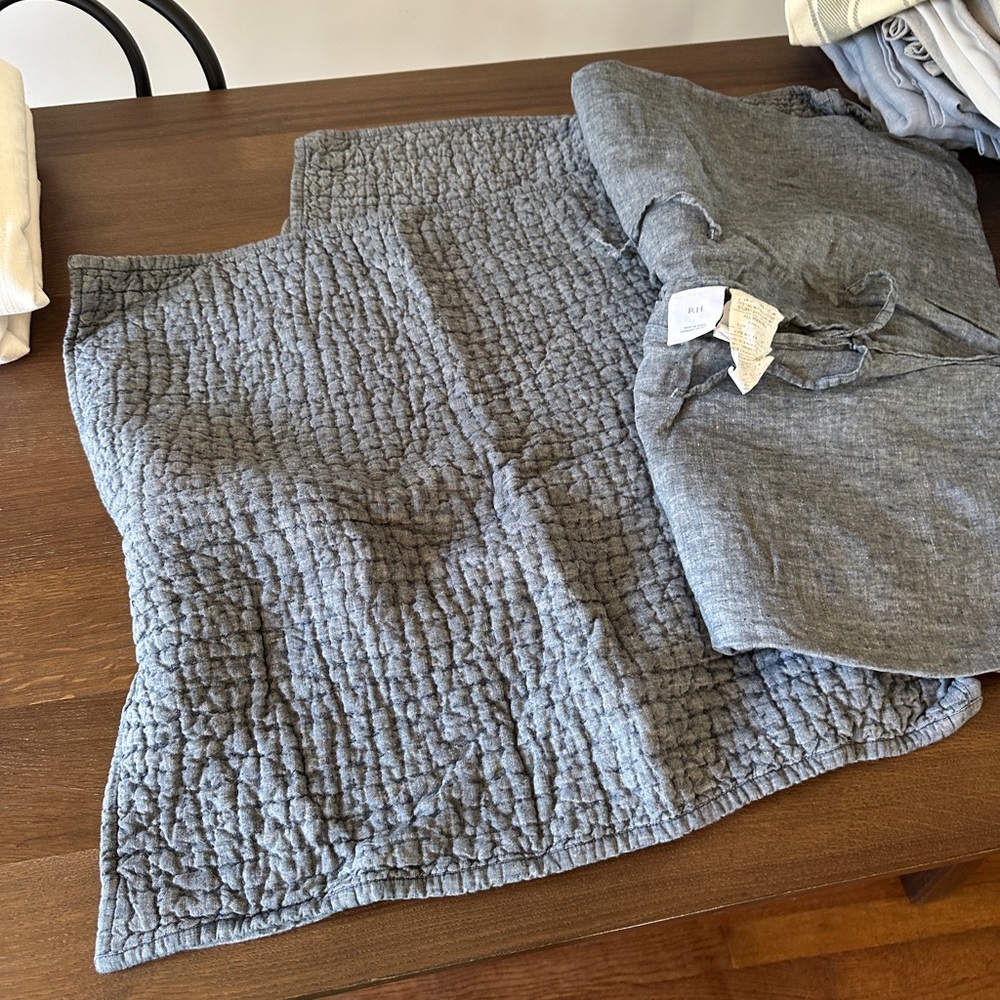 3 Restoration Hardware washed linen quilted euro shams.
